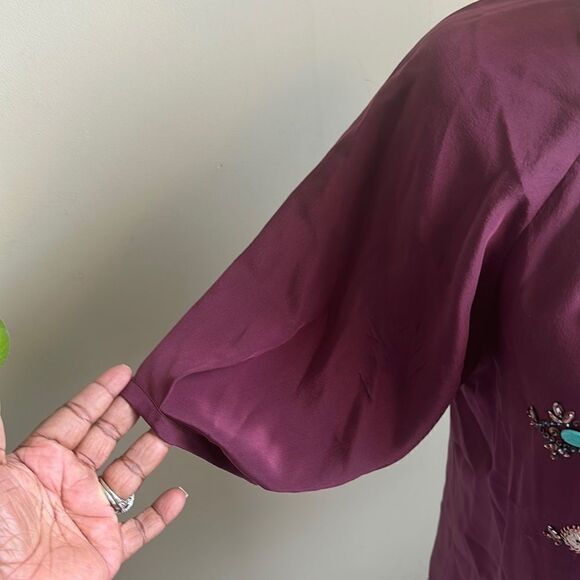 Megan Park 100% Silk & Turquoise Embroidered Blouse 1=6 - Picture 4 of 8